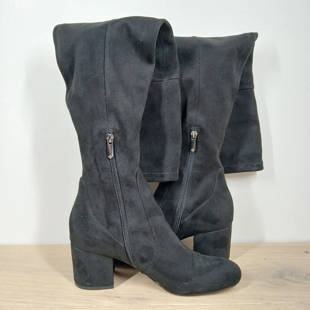 Sam Edelman Over The Knee Boots Women 8.5 Black Leather Block Heel Streetwear